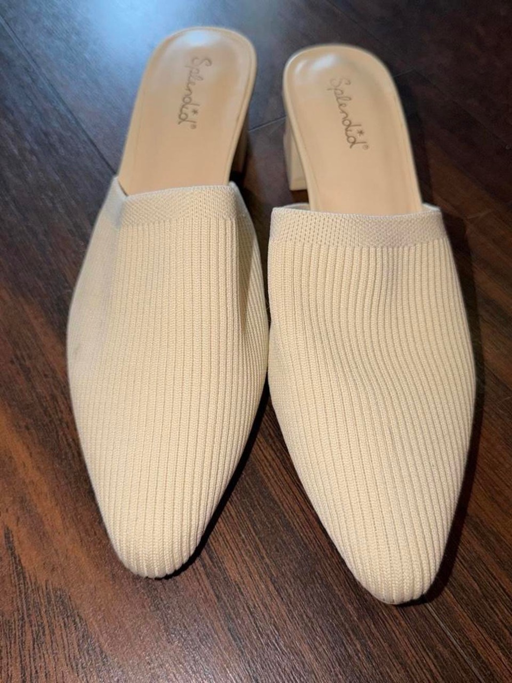 Splendid Cream Ribbed Pointed Mule Heels - Picture 2 of 5
